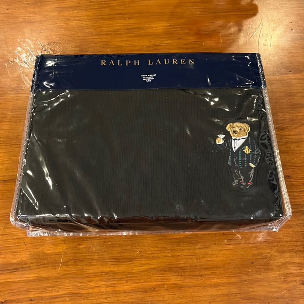 Polo Ralph Lauren Alsten Martini Bear Throw Blanket 54”x72” black cotton new